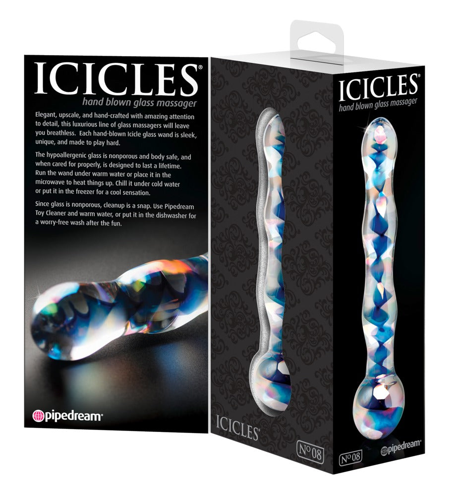 Icicles No.8 Multifarvet Glas Dildo