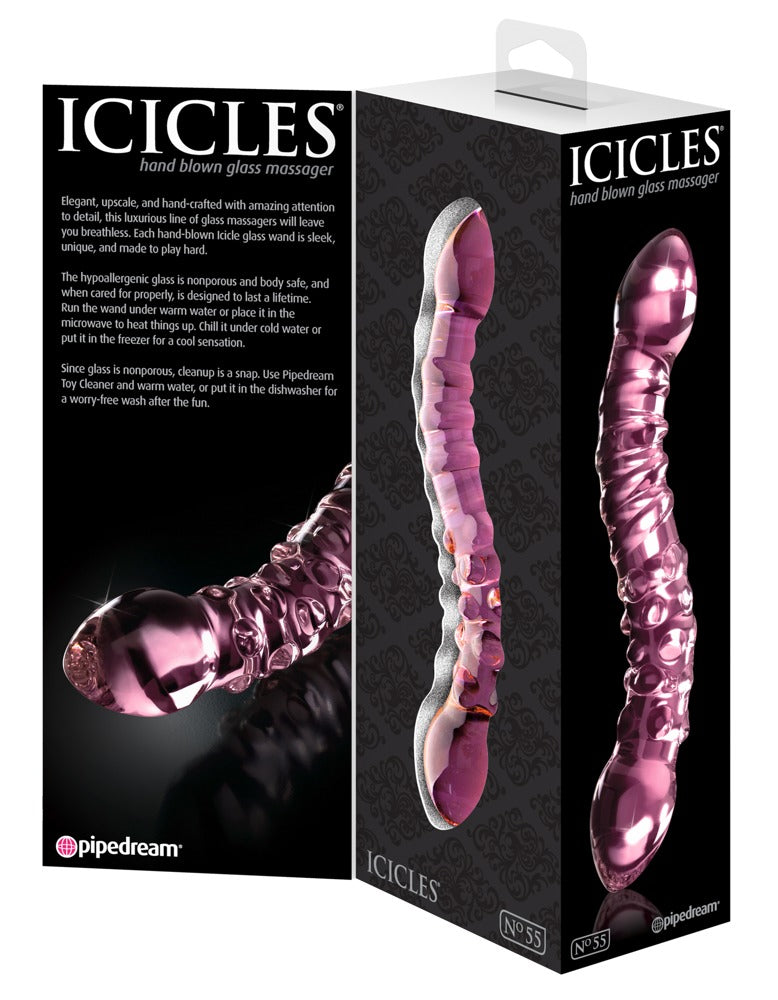 Icicles No.55 Pink Double Glass Dildo