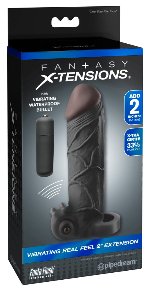Fantasy X-Tensions Vibrating Real Feel 2" Extension Penis Sleeve Mørk